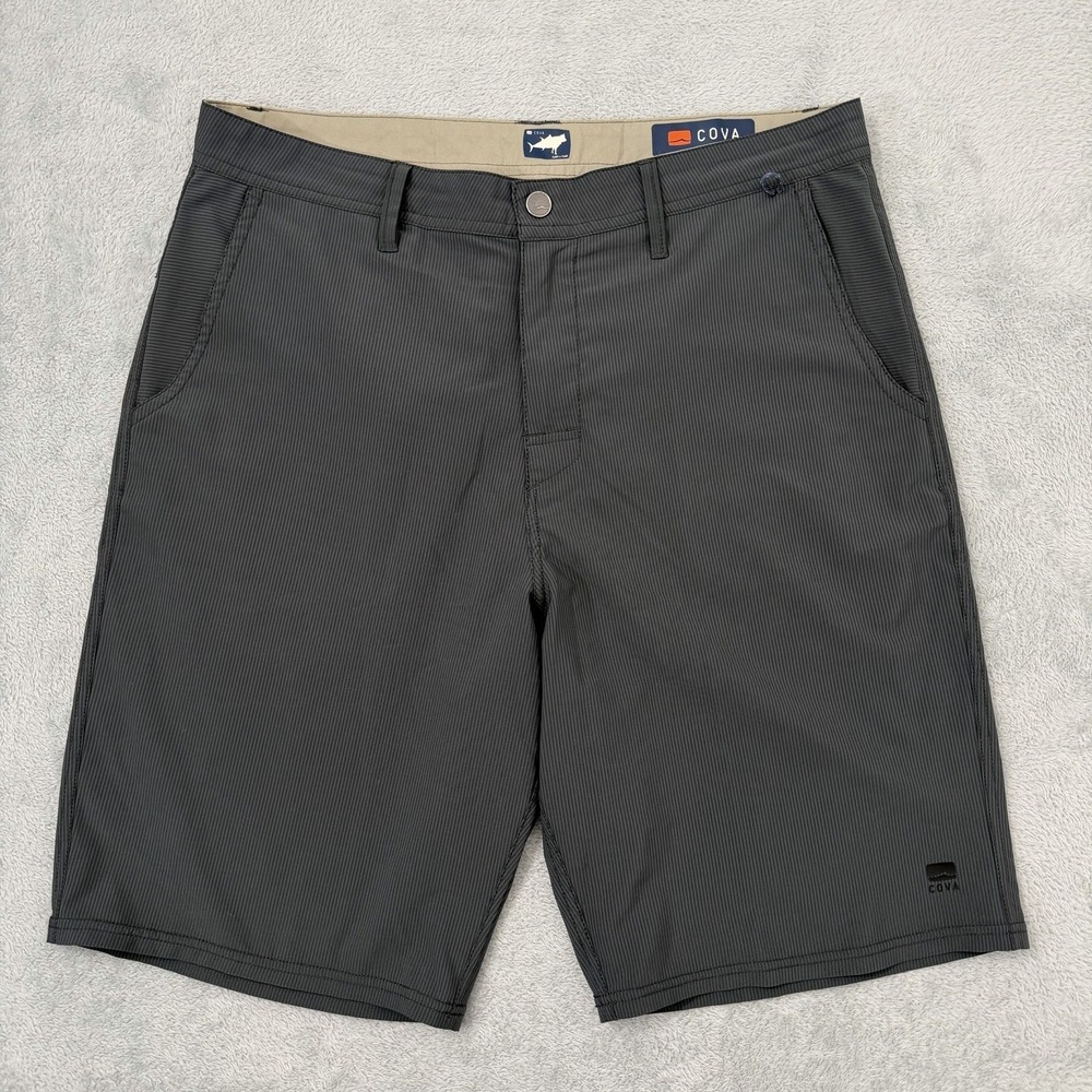 Cova Surf & Turf Hybrid Shorts Mens 34 Gray Micro Stripe Stretch Swim Trunks
